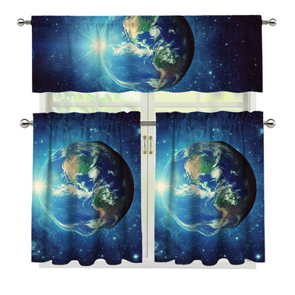 Earth And Space Print 3 Piece Kitchen Curtains