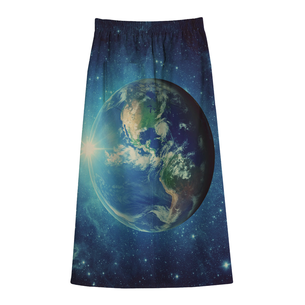 Earth And Space Print Cotton Front Slit Maxi Skirt