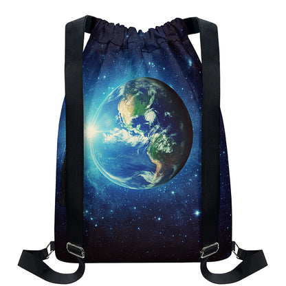 Earth And Space Print Drawstring Backpack