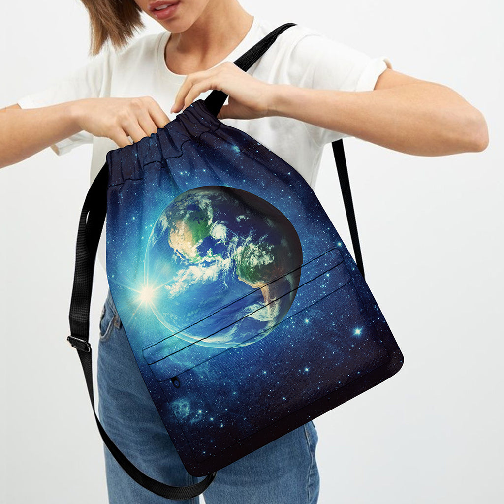 Earth And Space Print Drawstring Backpack