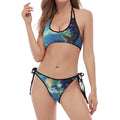Earth And Space Print Halter Scoop Tie Side Bikini
