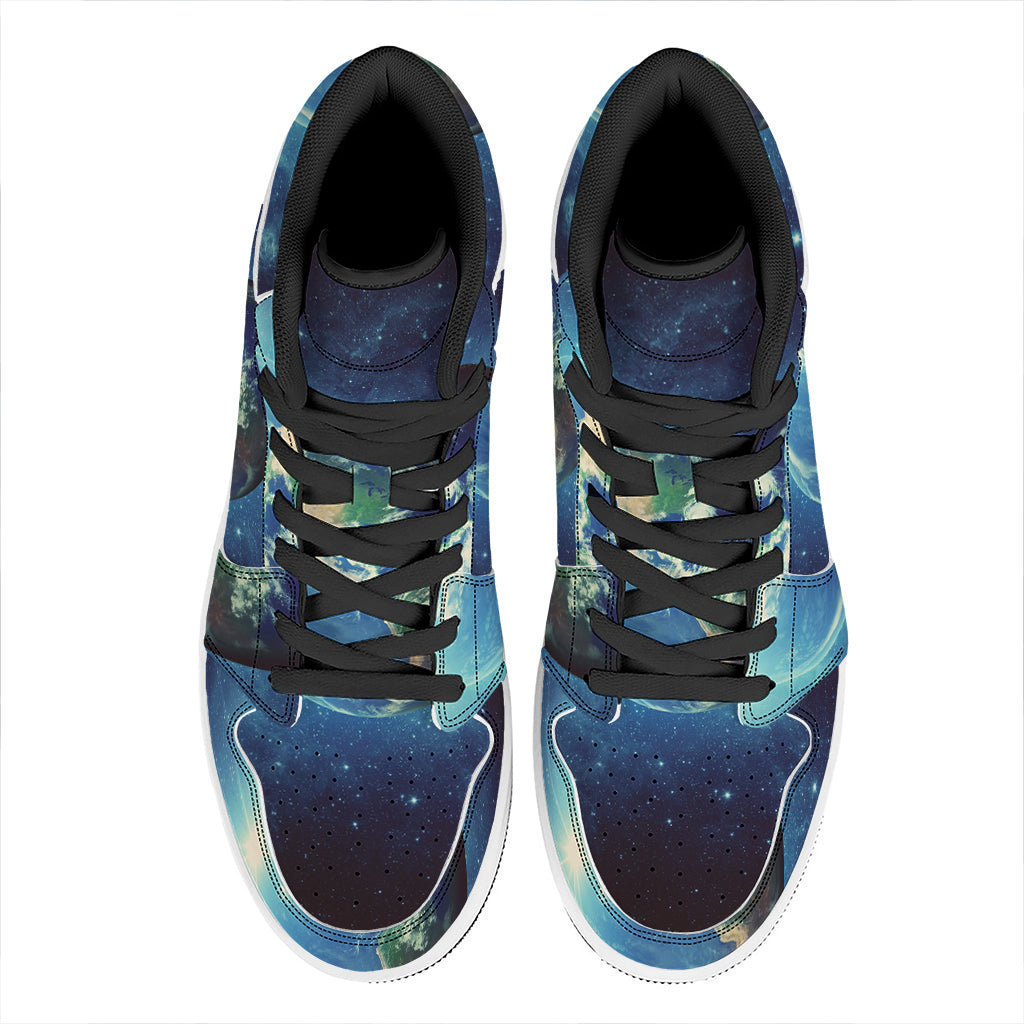 Earth And Space Print High Top Leather Sneakers