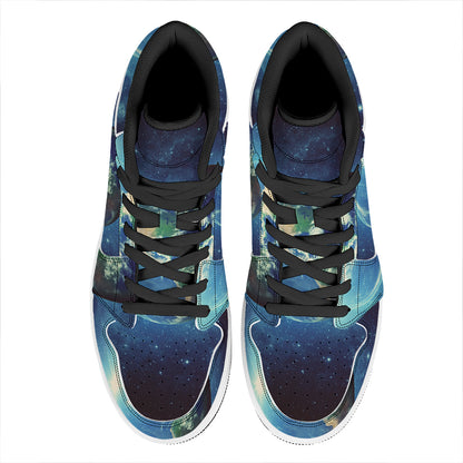 Earth And Space Print High Top Leather Sneakers