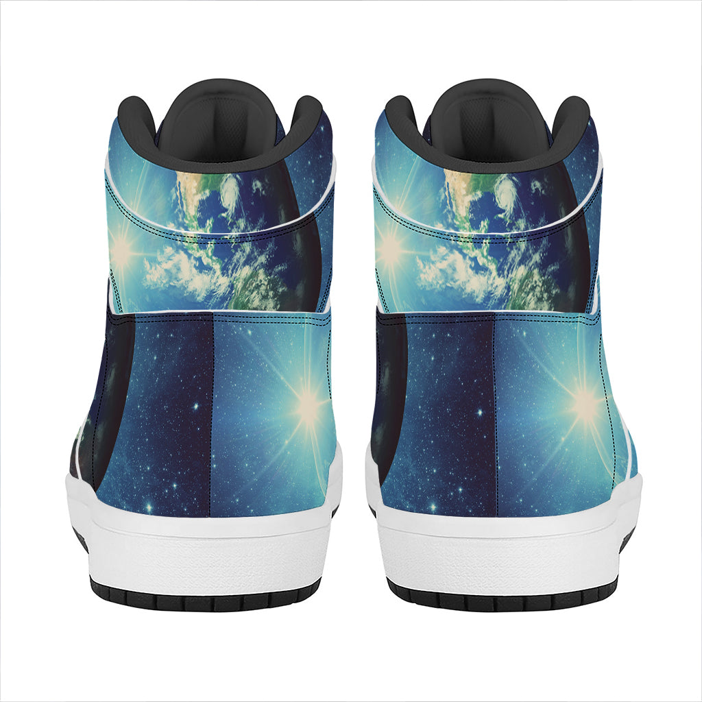 Earth And Space Print High Top Leather Sneakers