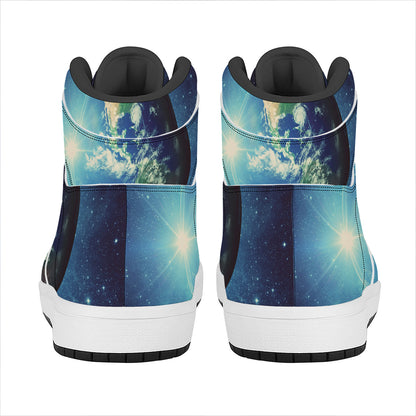 Earth And Space Print High Top Leather Sneakers