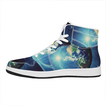 Earth And Space Print High Top Leather Sneakers