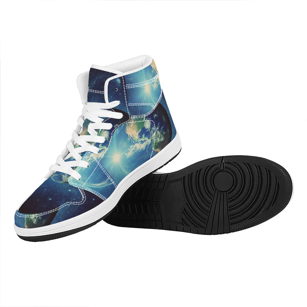 Earth And Space Print High Top Leather Sneakers