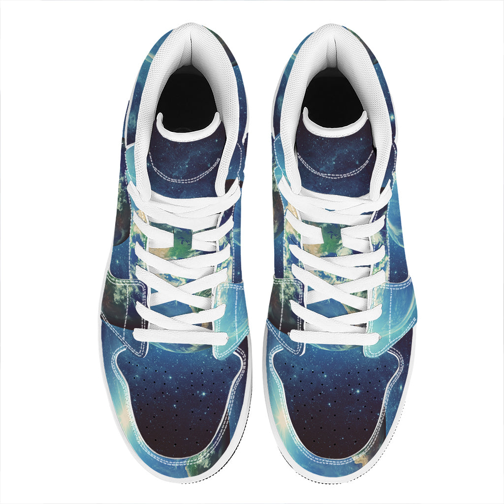 Earth And Space Print High Top Leather Sneakers