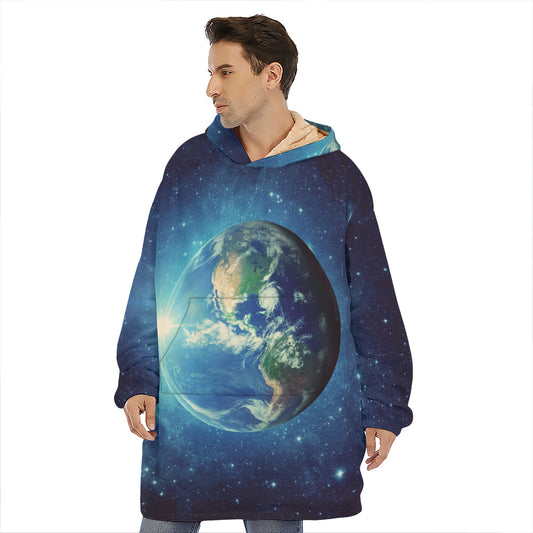 Earth And Space Print Hoodie Blanket