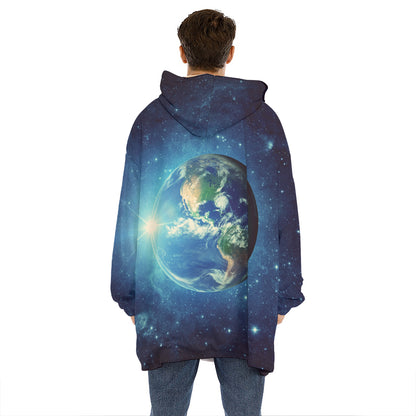 Earth And Space Print Hoodie Blanket