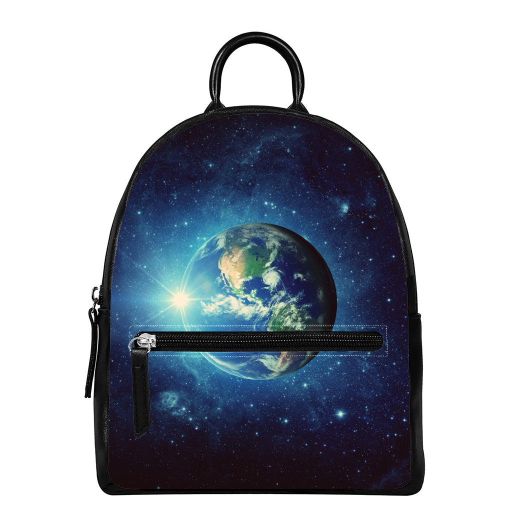 Earth And Space Print Leather Backpack