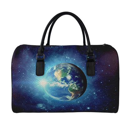 Earth And Space Print Leather Duffle Bag