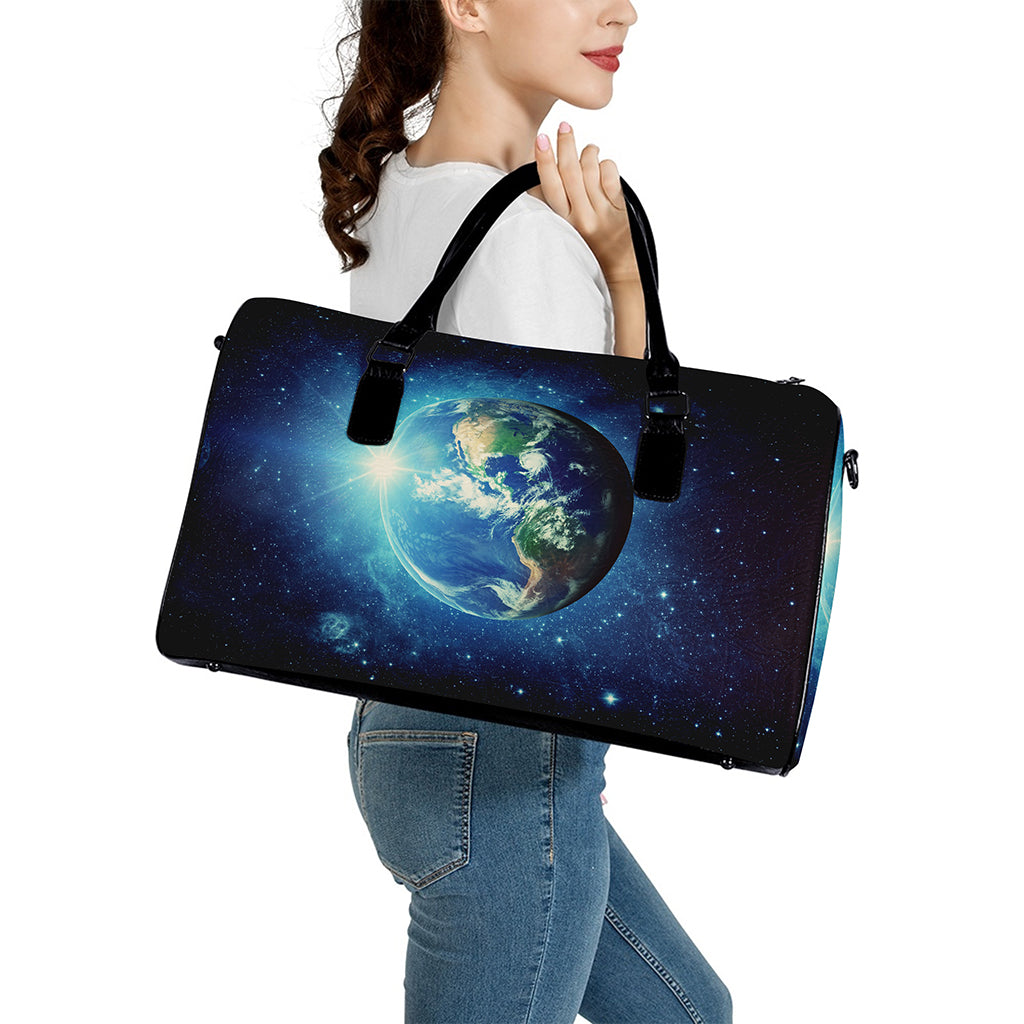 Earth And Space Print Leather Duffle Bag