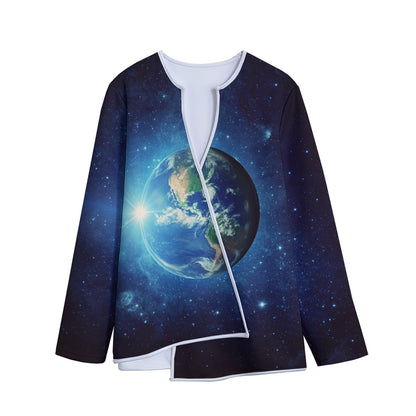 Earth And Space Print Long Sleeve Short Coat