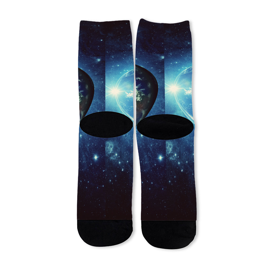 Earth And Space Print Long Socks