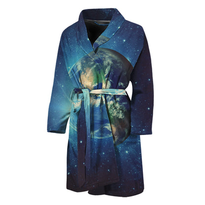 Earth And Space Print Men's Bathrobe