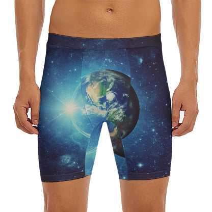 Earth And Space Print Men's Long Boxer Briefs