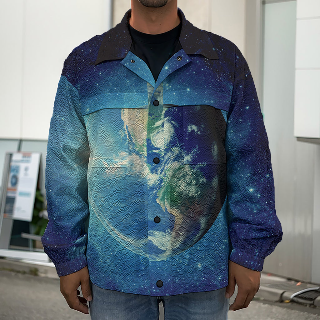 Earth And Space Print Men's Shirt Jacket