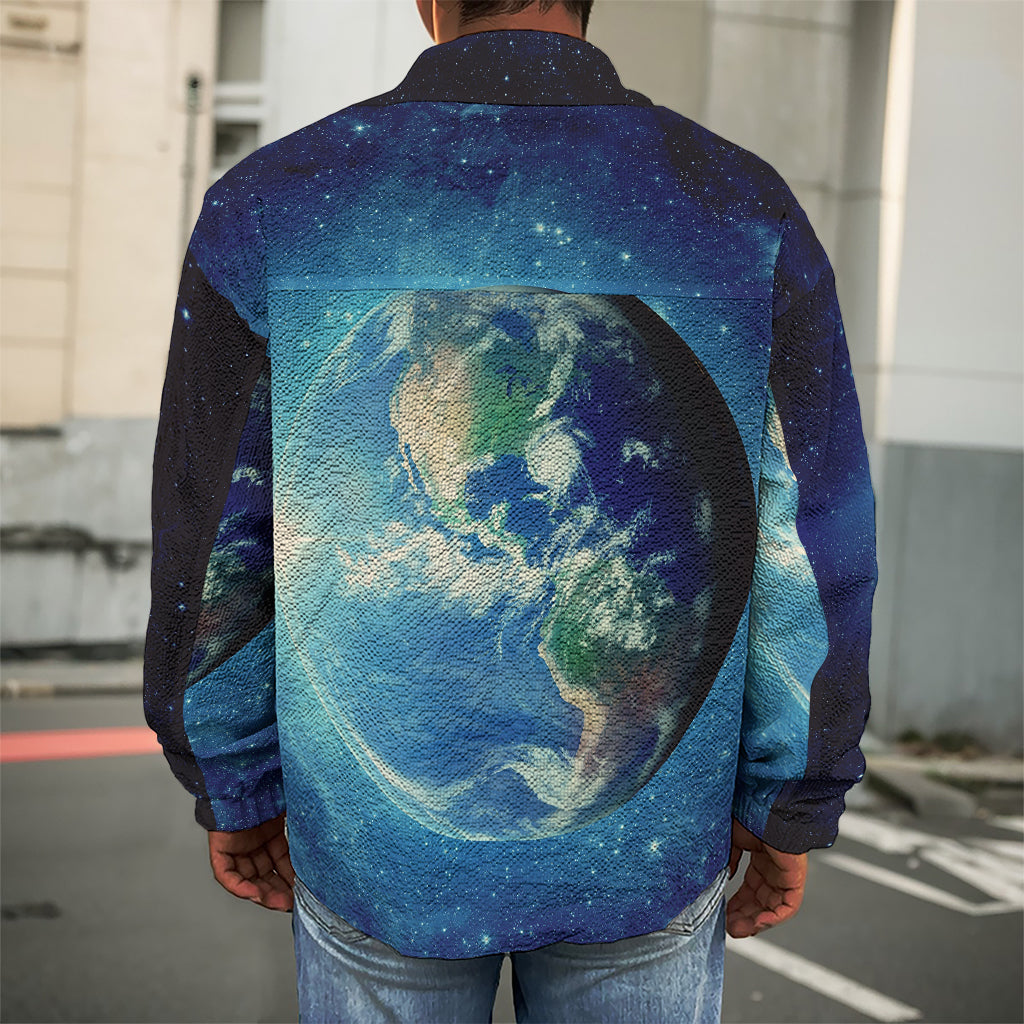 Earth And Space Print Men's Shirt Jacket
