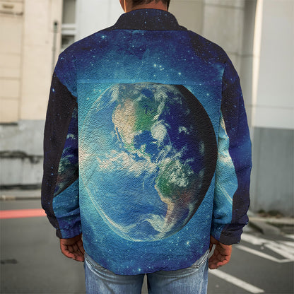 Earth And Space Print Men's Shirt Jacket