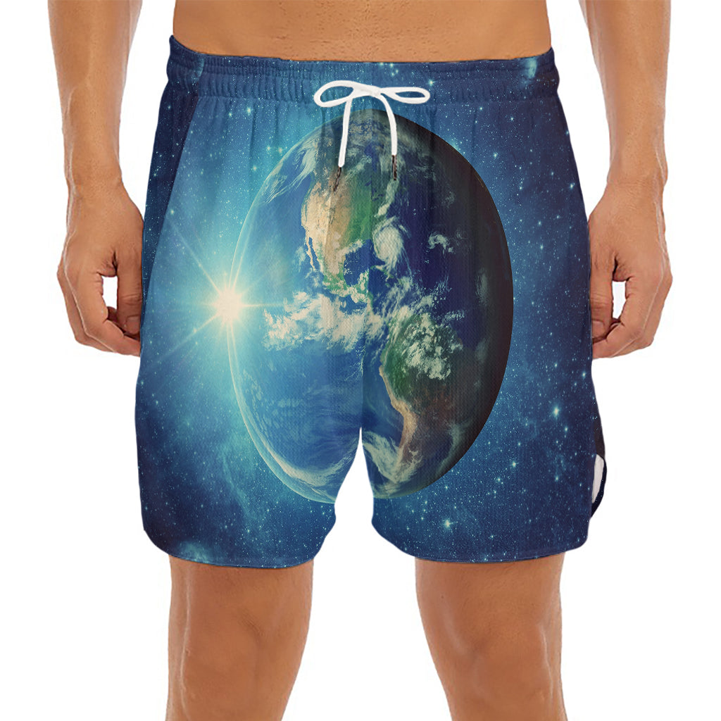 Earth And Space Print Men's Split Running Shorts