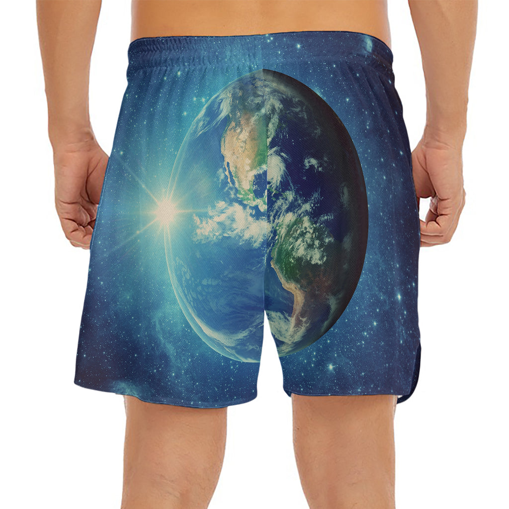 Earth And Space Print Men's Split Running Shorts