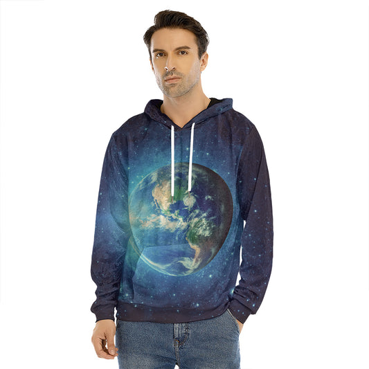 Earth And Space Print Men's Velvet Pullover Hoodie