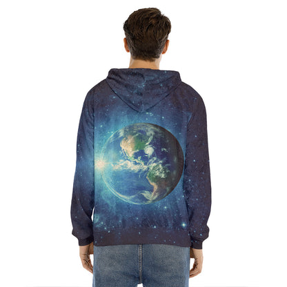 Earth And Space Print Men's Velvet Pullover Hoodie