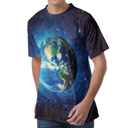 Earth And Space Print Men's Velvet T-Shirt