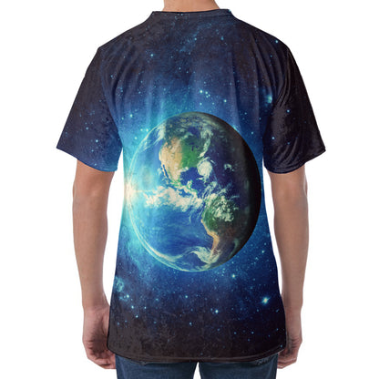 Earth And Space Print Men's Velvet T-Shirt