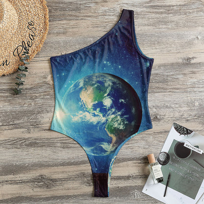 Earth And Space Print One Shoulder Bodysuit