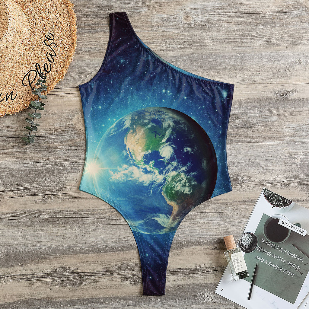 Earth And Space Print One Shoulder Bodysuit