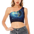 Earth And Space Print One Shoulder Crop Top