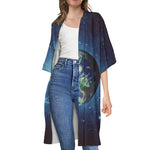 Earth And Space Print Open Front Beach Cover Up