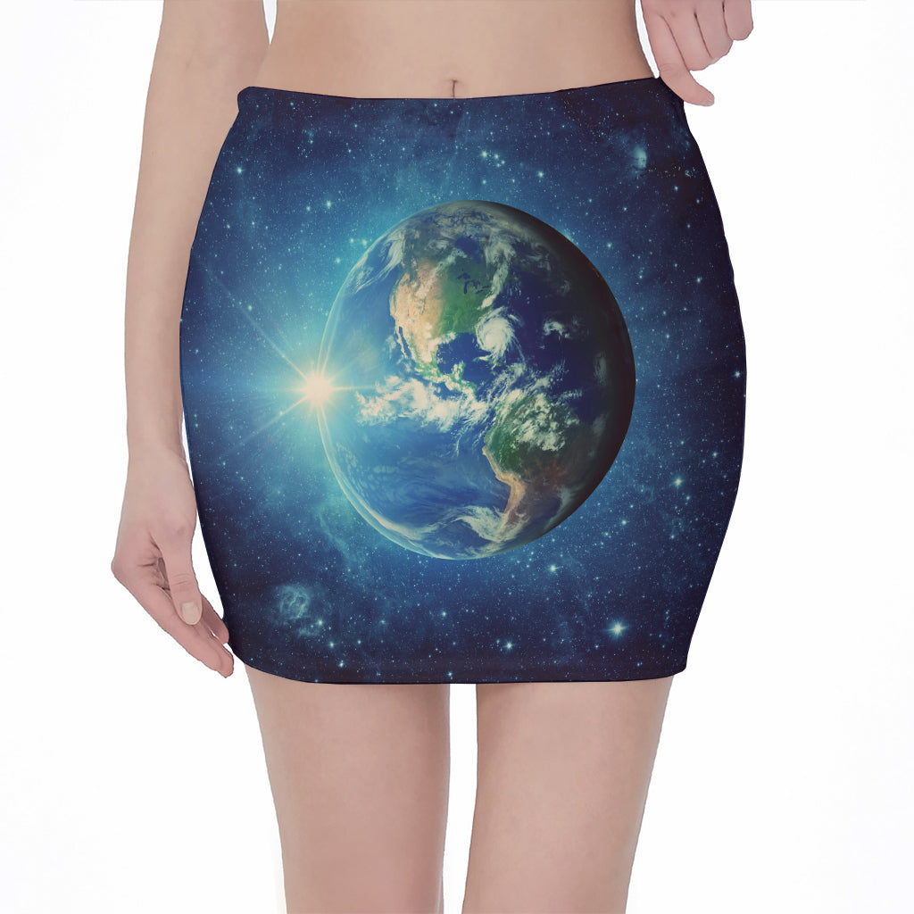 Earth And Space Print Pencil Mini Skirt