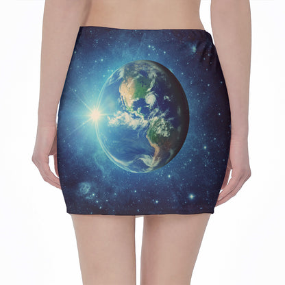Earth And Space Print Pencil Mini Skirt