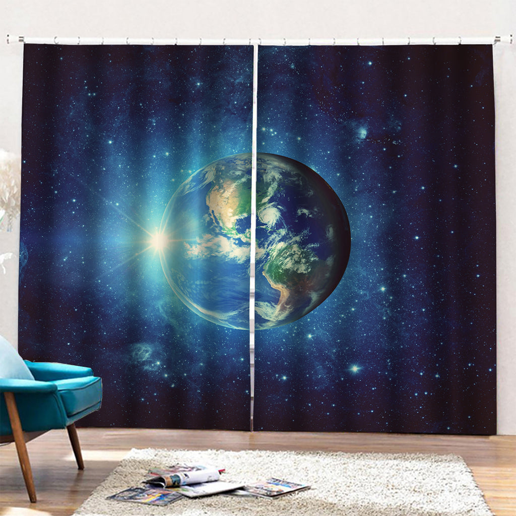 Earth And Space Print Pencil Pleat Curtains
