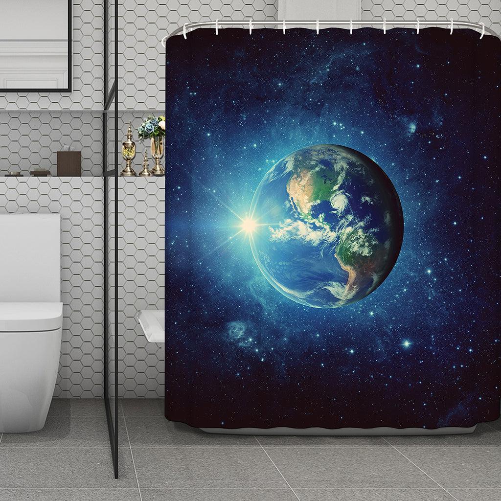Earth And Space Print Polyester Shower Curtain