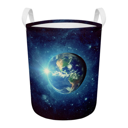 Earth And Space Print Round Laundry Basket