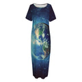 Earth And Space Print Short Sleeve Long Nightdress