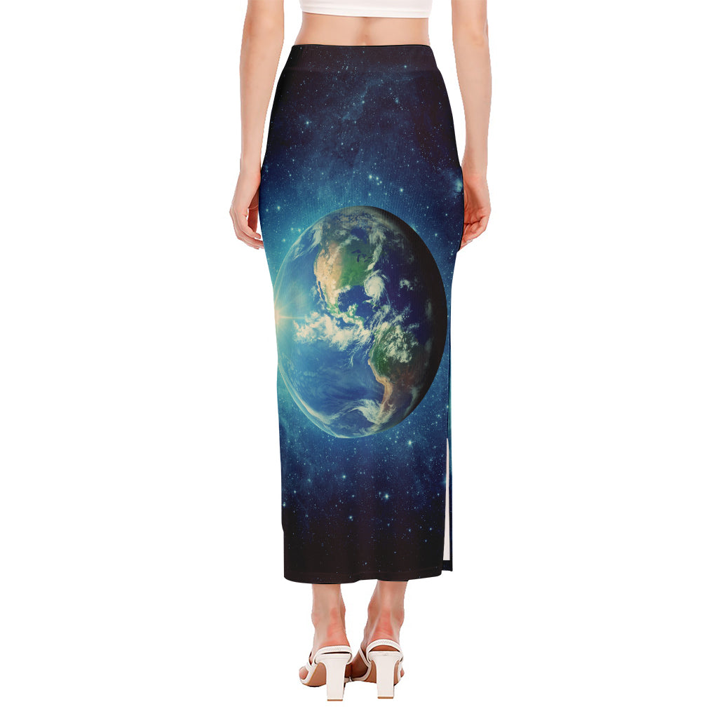 Earth And Space Print Side Slit Maxi Skirt