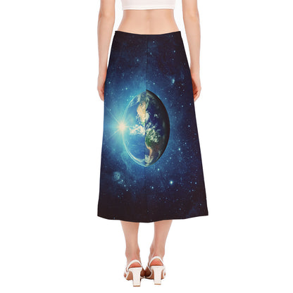 Earth And Space Print Side Slit Midi Skirt