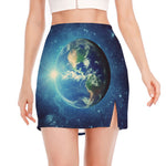 Earth And Space Print Side Slit Mini Skirt