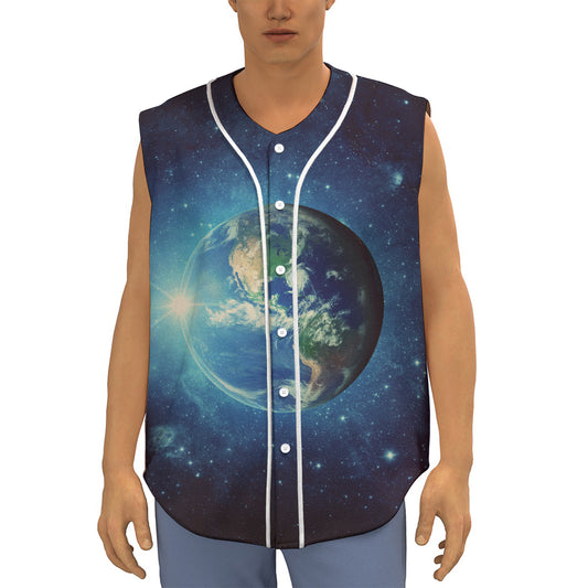 Earth And Space Print Sleeveless Baseball Jersey