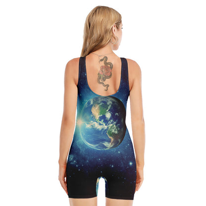 Earth And Space Print Sleeveless One Piece Swimsuit