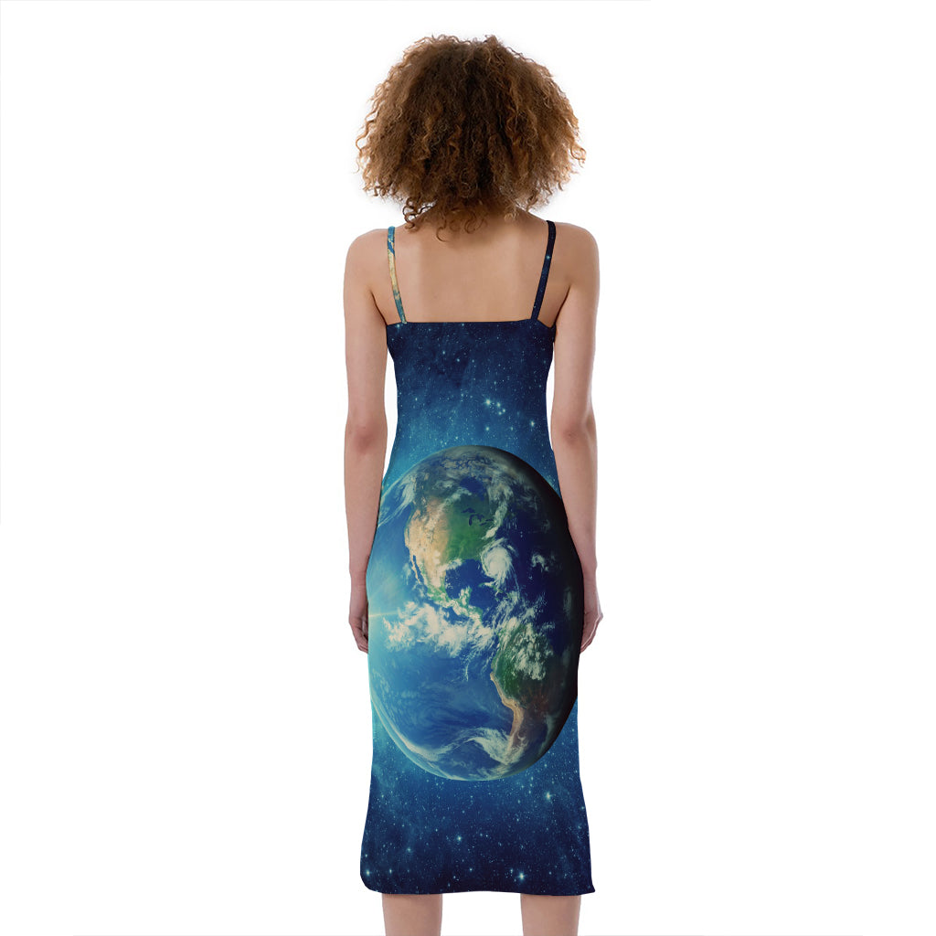 Earth And Space Print Slim Fit Midi Cami Dress