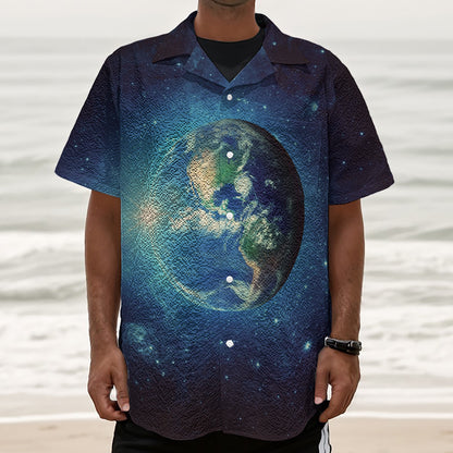 Earth And Space Print Textured Short Sleeve Shirt