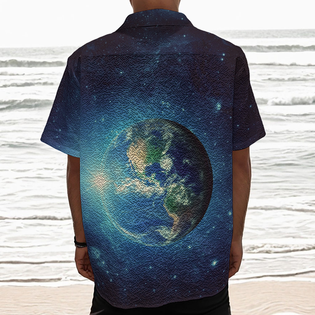 Earth And Space Print Textured Short Sleeve Shirt
