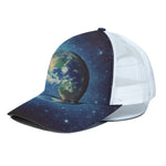 Earth And Space Print White Mesh Trucker Cap