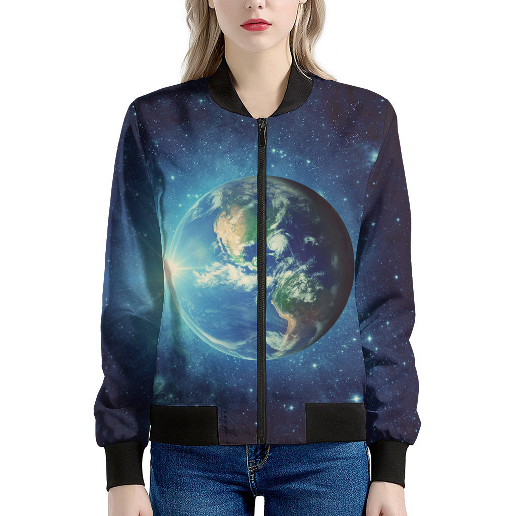 Earth And Space Print Women's Bomber Jacket